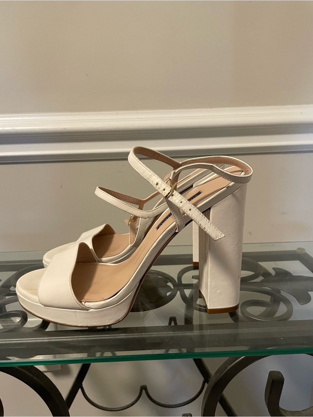 Stuart Weitzman Cream Platform Block Heel Sandals 11